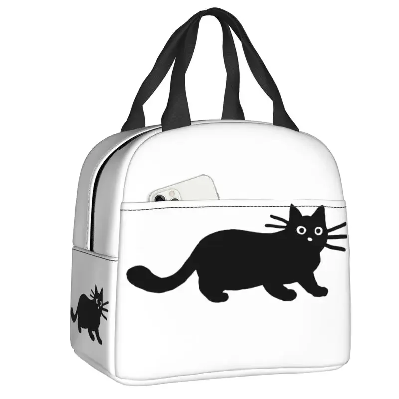 

Изолированная сумка для обеда с изображением мультяшного черного кота для работы и школы, водонепроницаемый термоохладитель, коробка для бенто, Женский контейнер для еды, сумки-тоуты