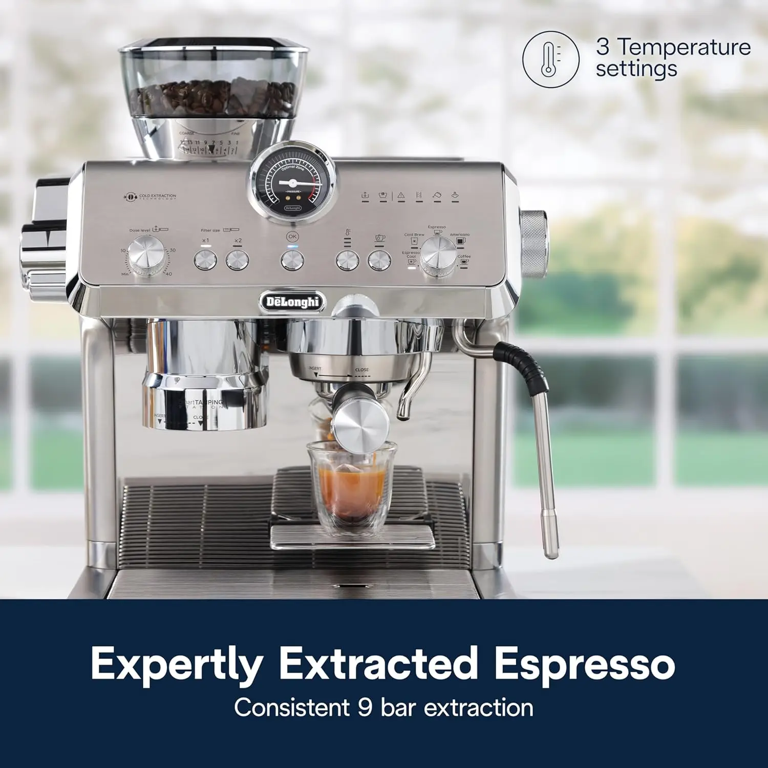 Machine with Cold Brew, Commercial-style Steam Wand for Latte, Cappuccino, Built-in Grinder, EC9555M 2