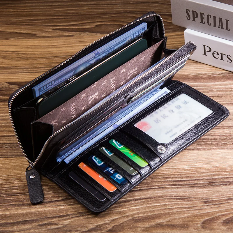 Men's Retro Business Multi Card Large Capacity Genuine Leather Wallet Classic Long Handheld Headband Layer Cowhide Wallet