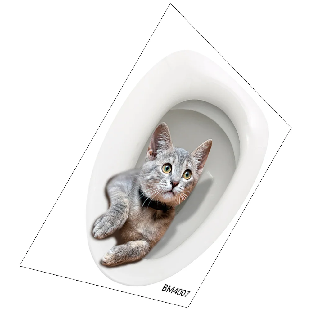 

3 D Animal Kitten Toilet Wall Sticker Stickers Cute Cat Seat Pvc Decorative Decal