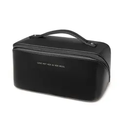 Spacious Waterproof PU Leather Cosmetic Organizer (1pc Black)