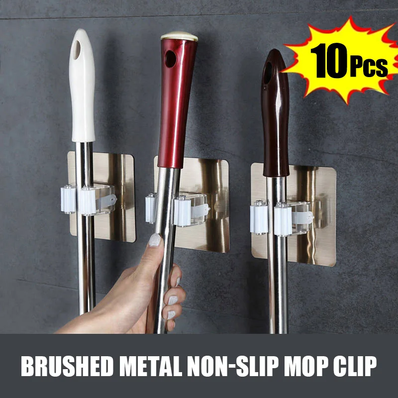 1-10PCS Adhesive Multi-Purpose Hooks Wall Mounted Mop Organizer Holder Rack Brush Broom Hanger Hook Kitchen Bathroom Strong Hooks