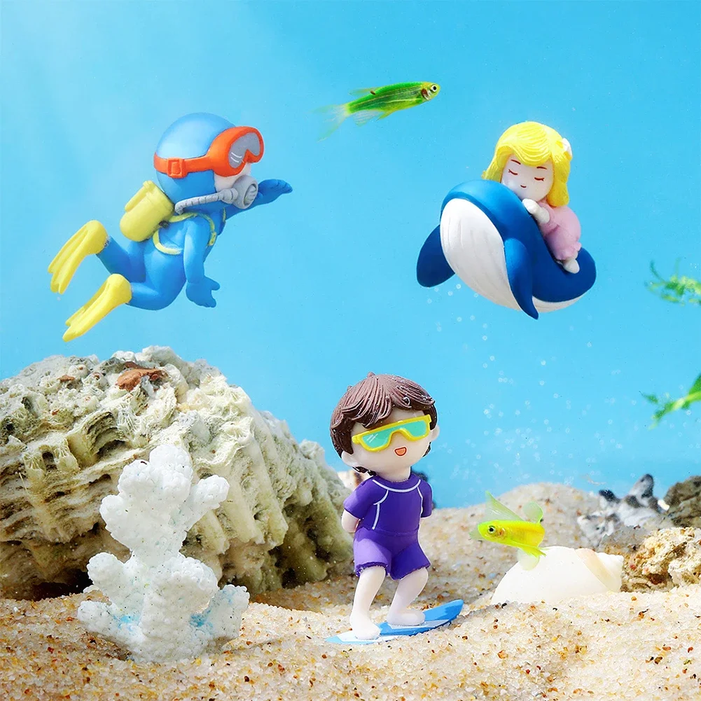 Aquarium Decoration Accessories Astronaut Whale Mermaid Girl Ornaments Fish Tank Simulation Diver Diving Underwater World Decor