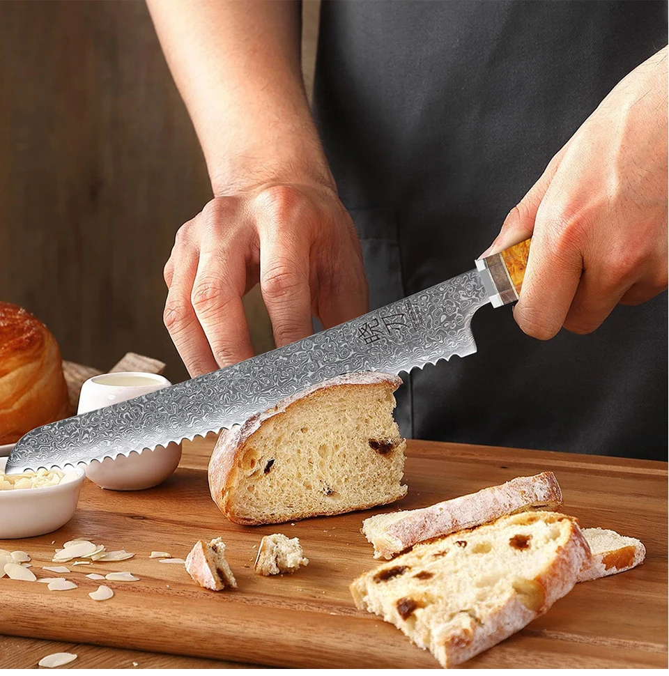 Description Picture 6 of item8.5-inch Serrated Bread Knife Damascus Steel AUS10 Kitchen Japanese Chef Knives Cutting Cheese Cake Toast Slicer Cooking Tools