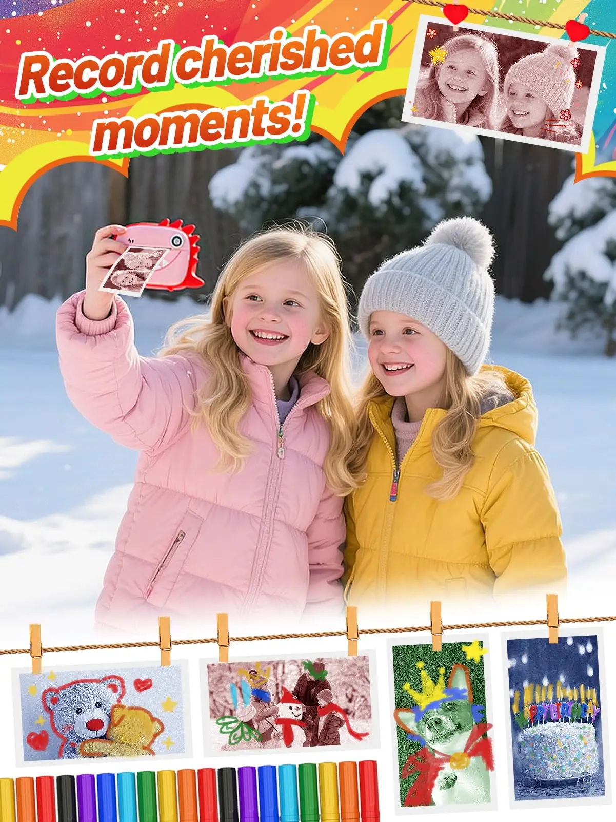 Kids Camera Thermal Paper White-Based Colors HD Photo Printer Paper for Ages 4-10 Boys & Girls Instant Print Christmas Gift