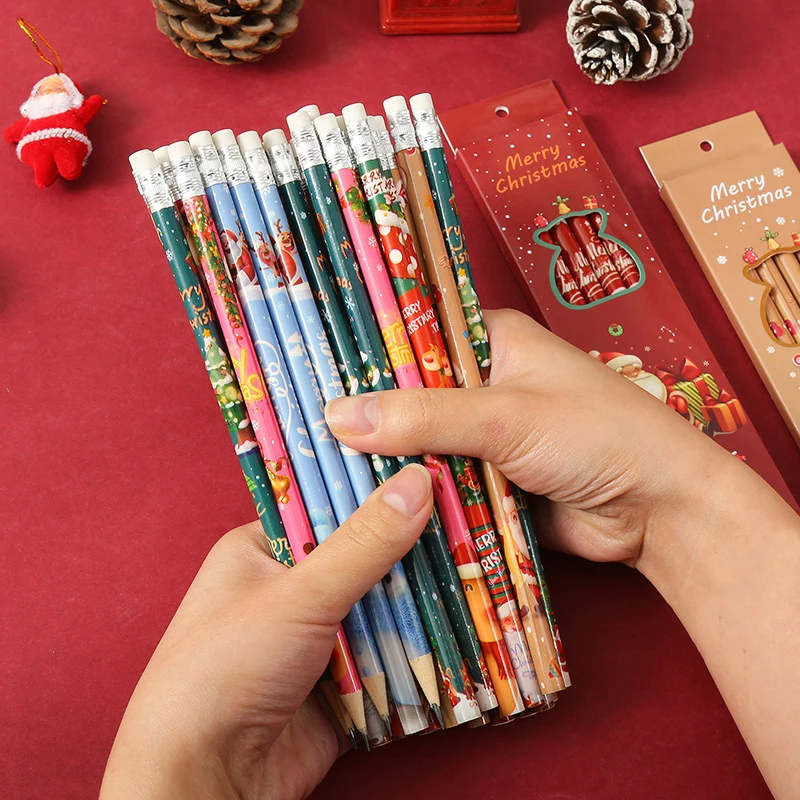 

30Sets(150Pcs) Christmas Pencils Cartoon Cute Pencil Box Set HB Pencils With Eraser Christmas Gift