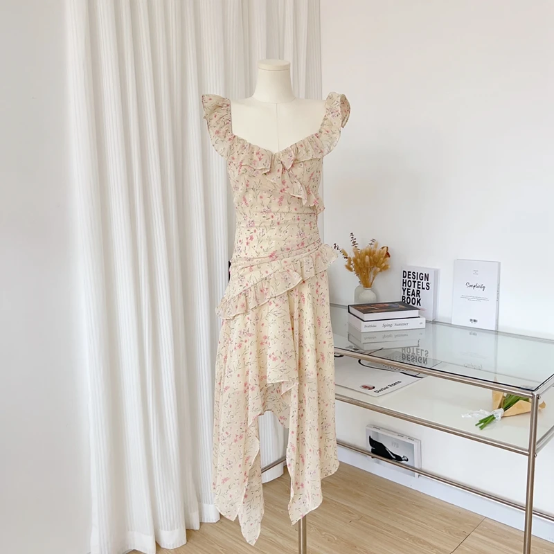 

Floral Elegant Sleeveless Dress Woman Casual 2023 Summer Sexy Party One Piece Dress Korean Fashion Beach Vintage Midi Dress