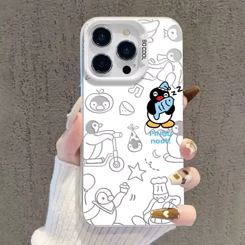 Cartoon Pingu Penguin Silver IMD Phone Case – Stylish Protective Cover