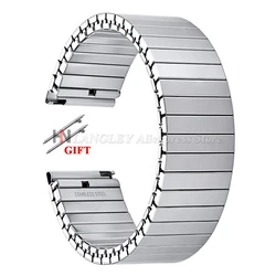 Enhanced Stainless Steel Elastic Stretch Watch Strap - Adjustable Metal Expansion Bracelet - 22mm (Silver)