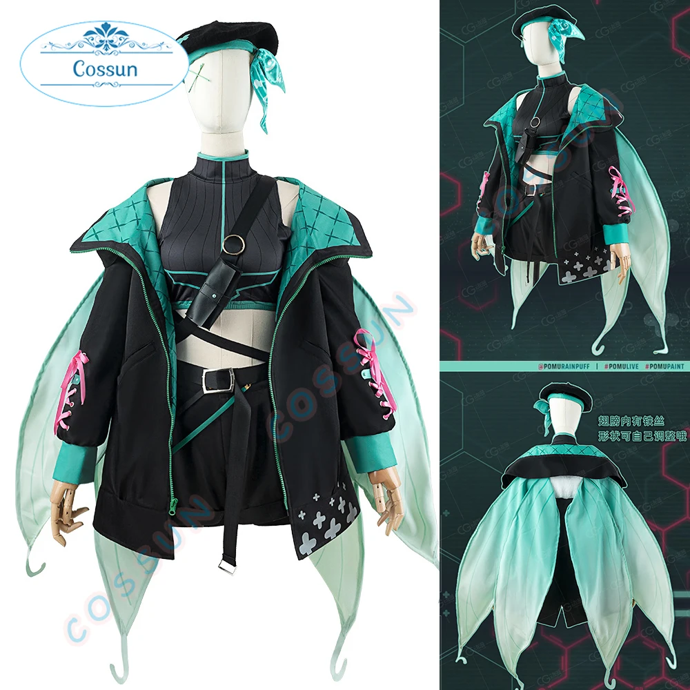 

Vtuber Nijisanji Pomu Rainpuff Cosplay Costume Yutuber Suit Women Fariy Dress Halloween Party Uniform Coat Wings Wig