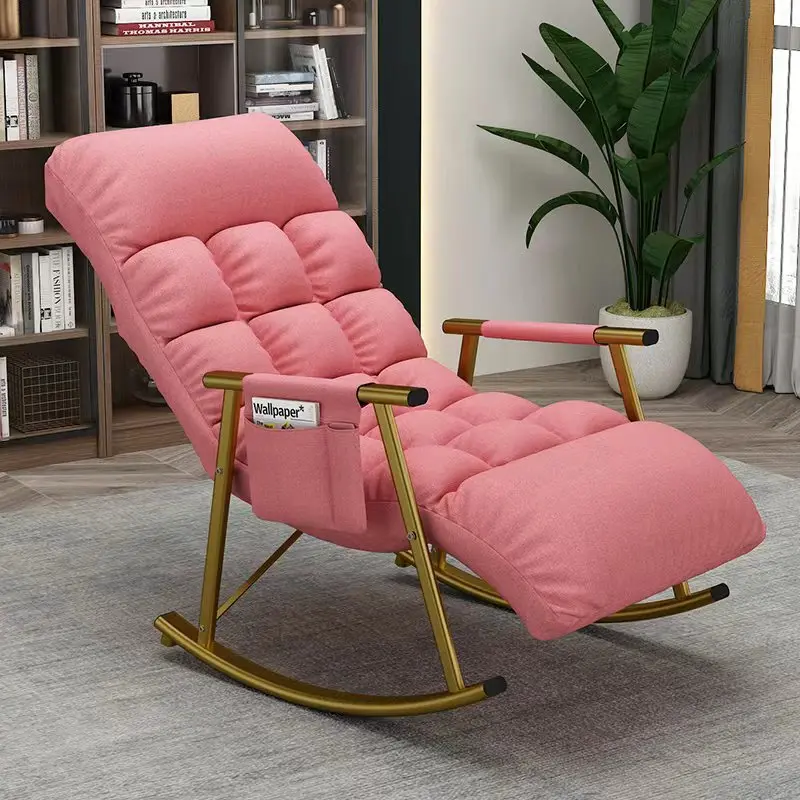 

Pink rocking chair home balcony leisure lunch break lounge chair girl heart bedroom living room lazy sofa lounge rocking chair.