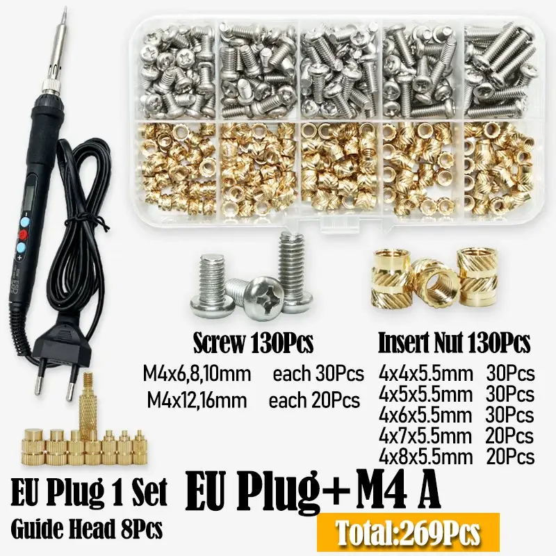 Heat Set Insert Soldering Iron Tip M2 M3 M4 Machine Screw and Brass Insets Nut Computer Bolt Thread Insertion Kit 3d Prints Tool image 13