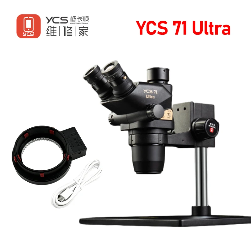 새로운 YCS 71 울트라 HD 삼안 현미경 헤드 0.67X-45X 줌, 휴대폰 전자 수리 현미경 카메라용