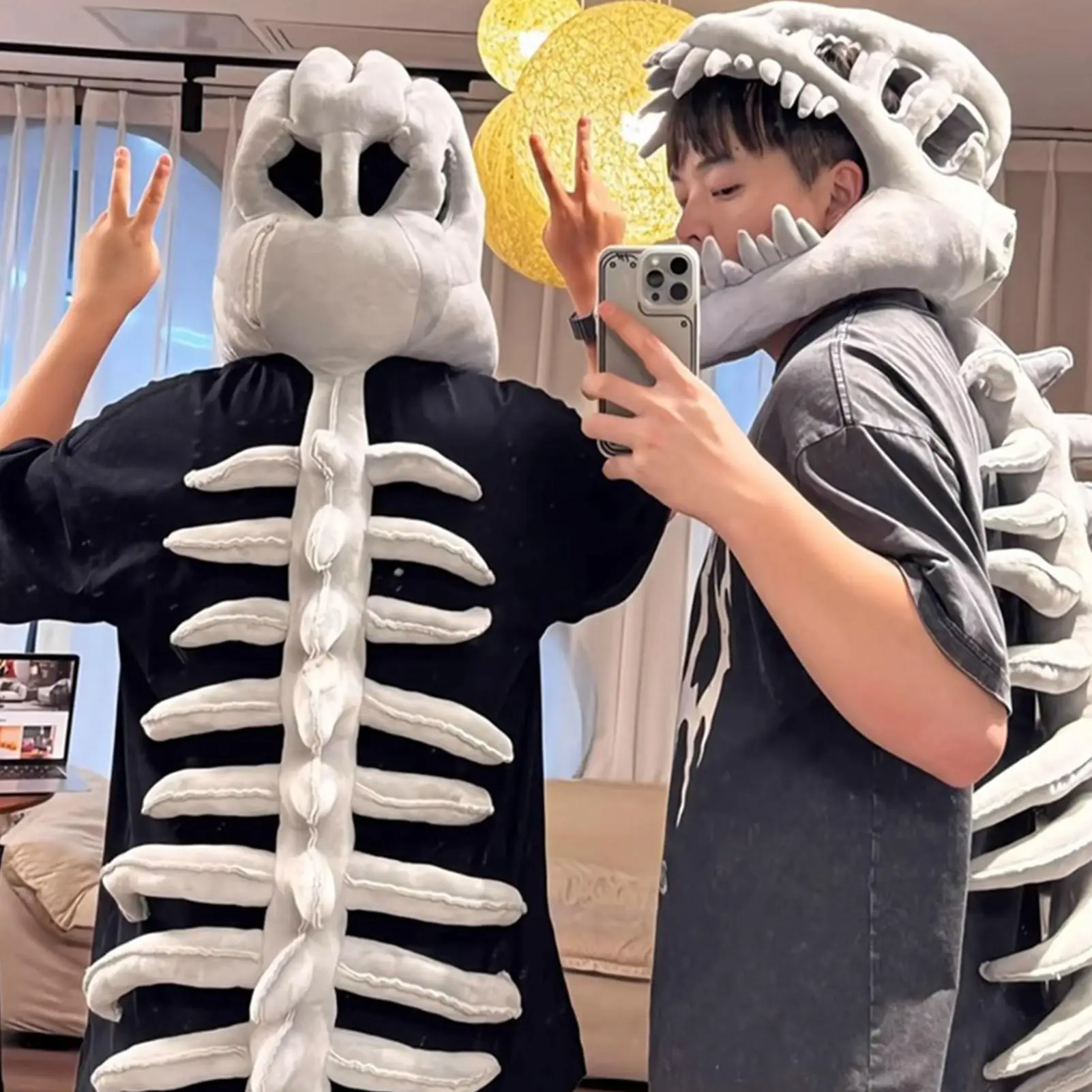 85cm/115cm 플러시 공룡 해골 의상 부드러운 인형 공룡 해골 장난감 할로윈 코스프레 의상 어린이 성인 파티용