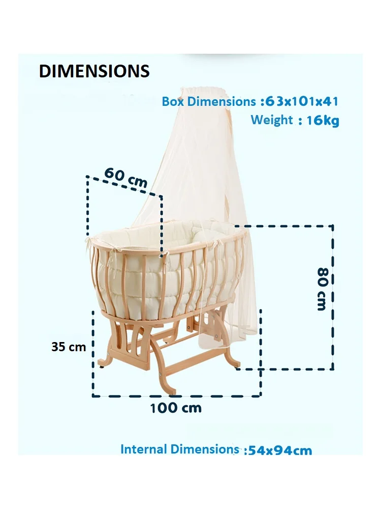 Mir portable en forme de moïse pour bébé, lit massif naturel pour enfant,  oreiller d'athlon, chaise à bascule anti-moustiques, berceau balançoire