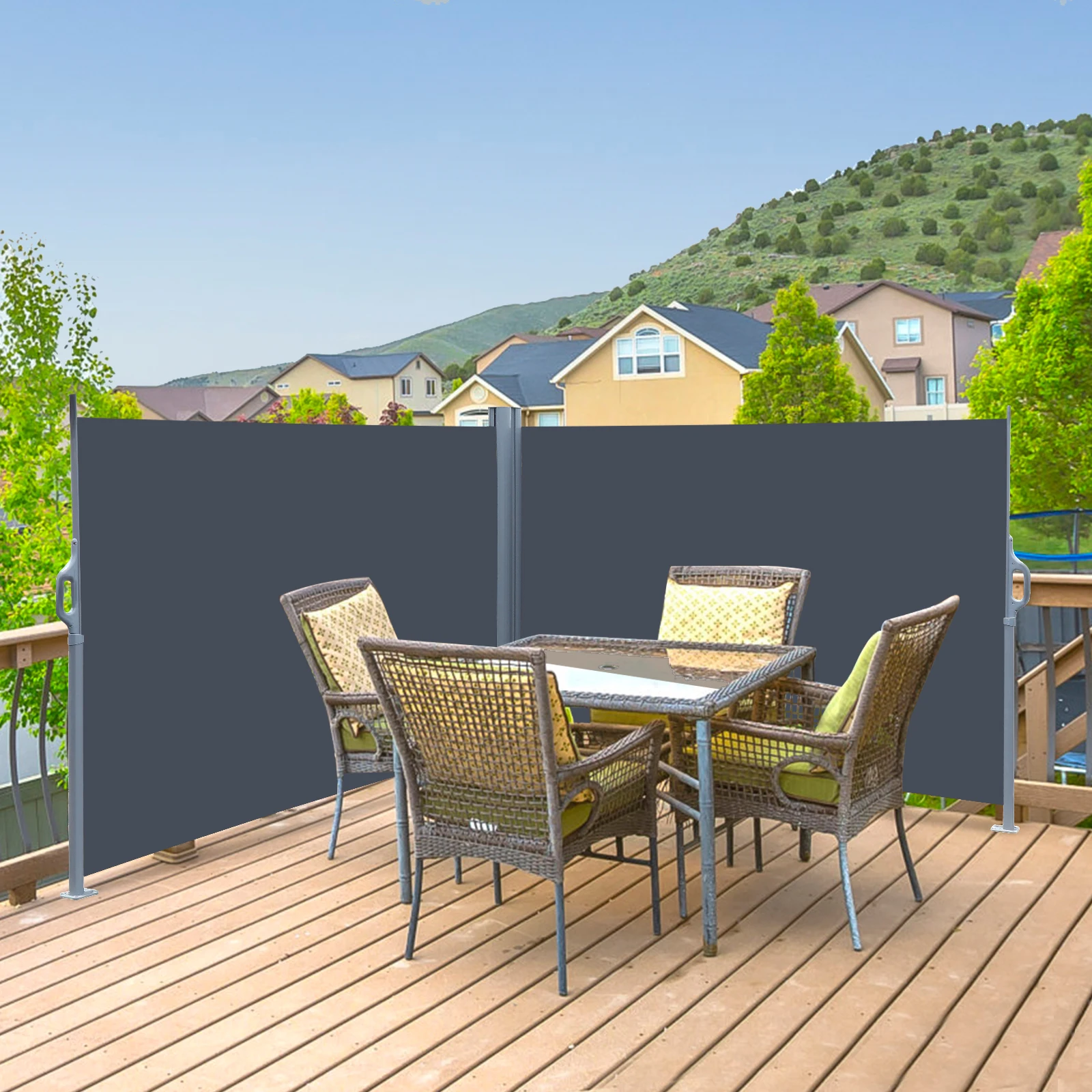 

600x180CM Outdoor Double Side Pull Shed Aluminum Frame Polyester Cloth Dark Gray/Brown[US-Stock]