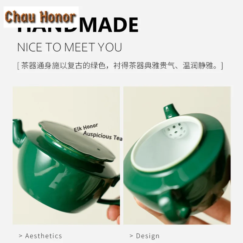 120ml Emerald Green Ceramic Teapot Retro Tea Infuser Pot Tea Maker Kettle With Ball Hole Green Tea Chinese Tea Set Decoration