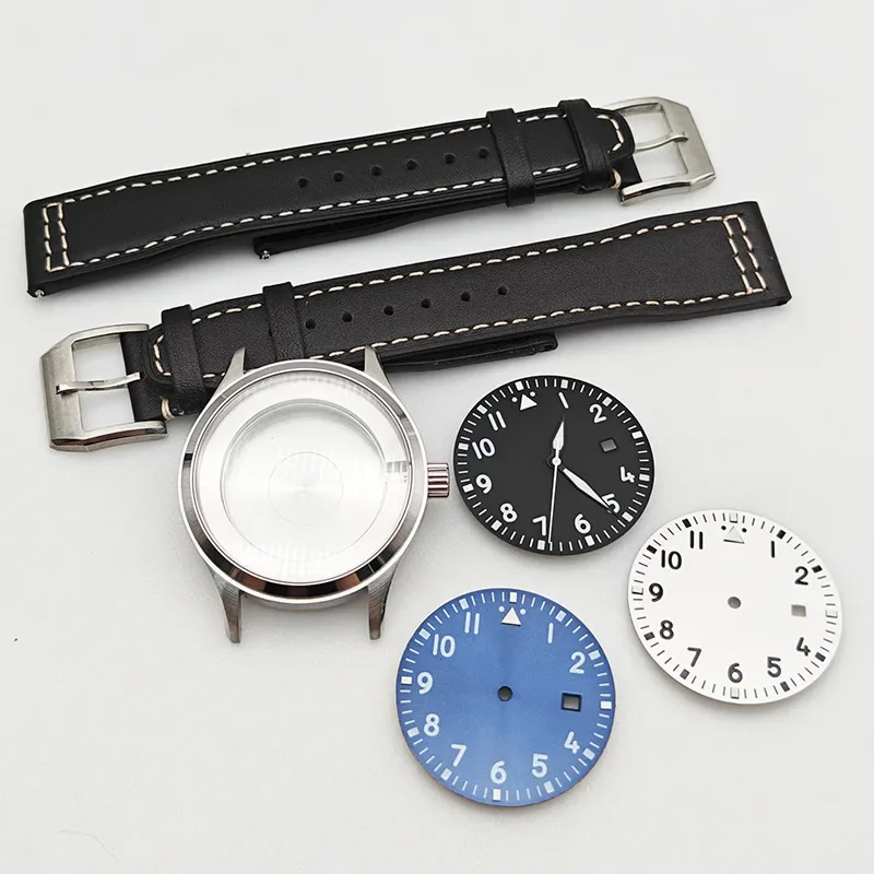 

Watches Accessories Set Case Leather Bracelet for Pilot Series PIN BELT Buckle Sapphire Fit 8215/2813 Movement 40MM