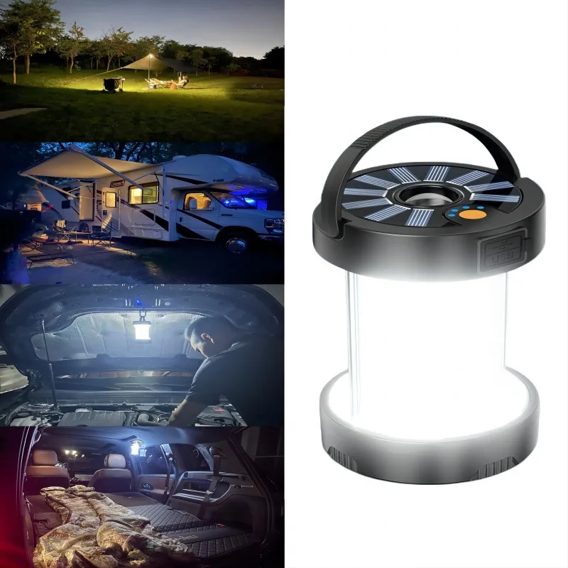 

Solar Power LED Camping Lantern USB Rechargeable Portable Car Work Repair Lighting with 4 Lights Model