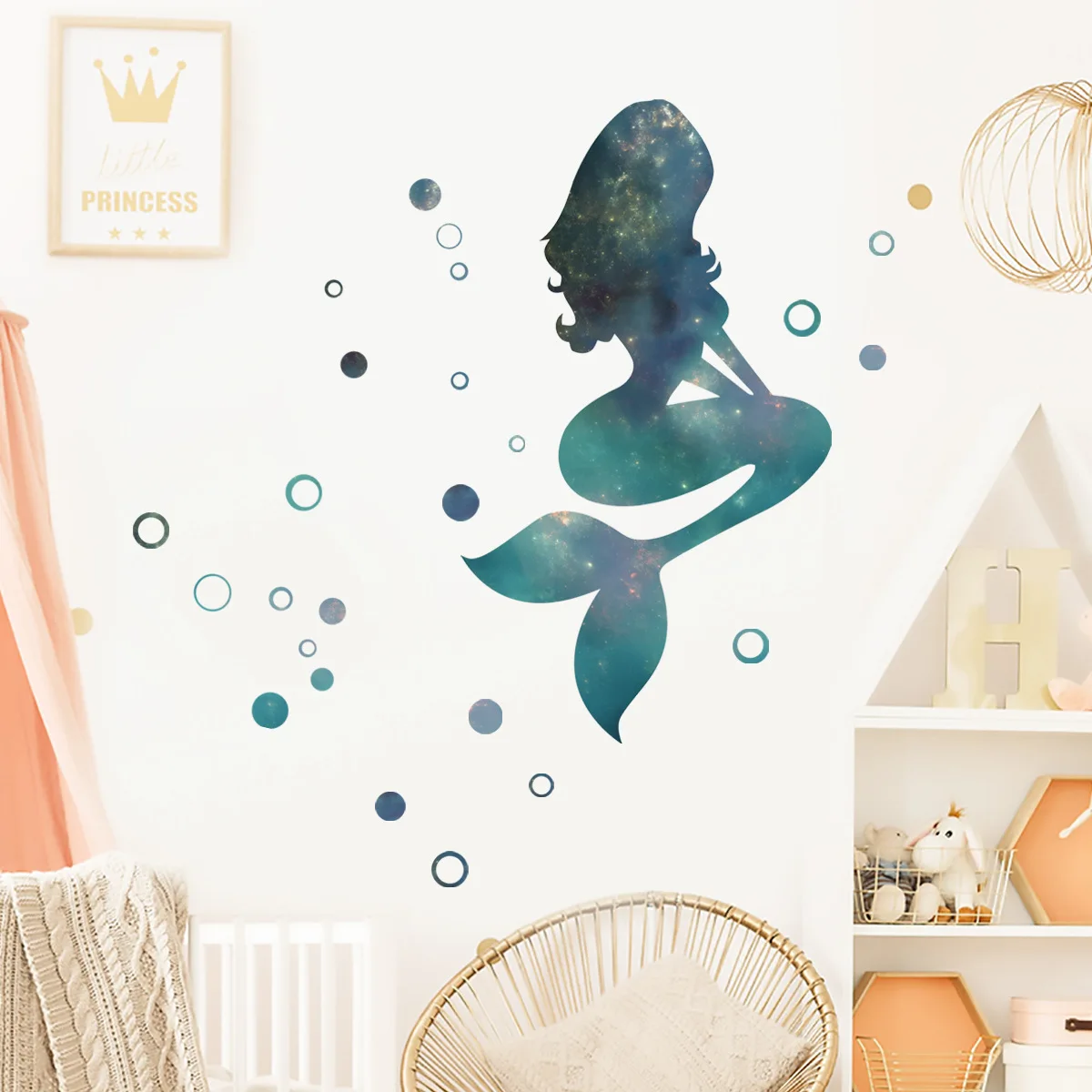 Wall Stickers Window Stickers Mermaid Starry Polka Dots Wall Stickers Bathroom Bedroom Glass Window Home Decoration Self-adhesive Sticker Beautify Wallpaper
