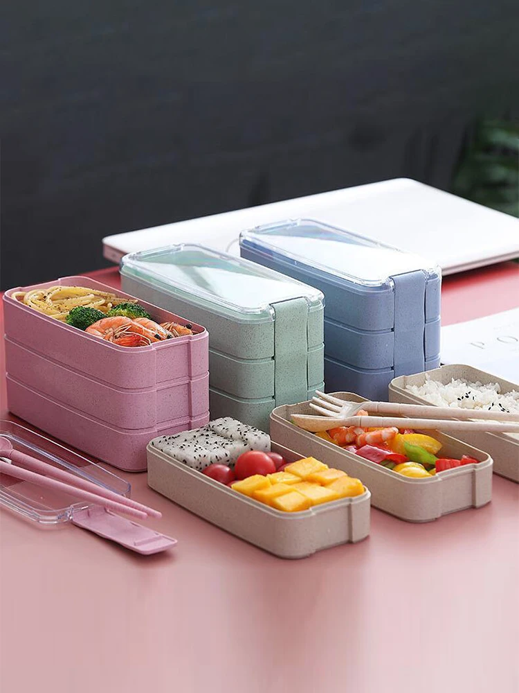 Lunch Box Japanese Straw Three Layer Portable Bento Lunch Box