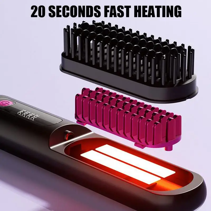 Cordless Hair Straightener Portable Straightening Comb 4 Levels Adjustable Rechargeable Fast Heating Straightener for Home