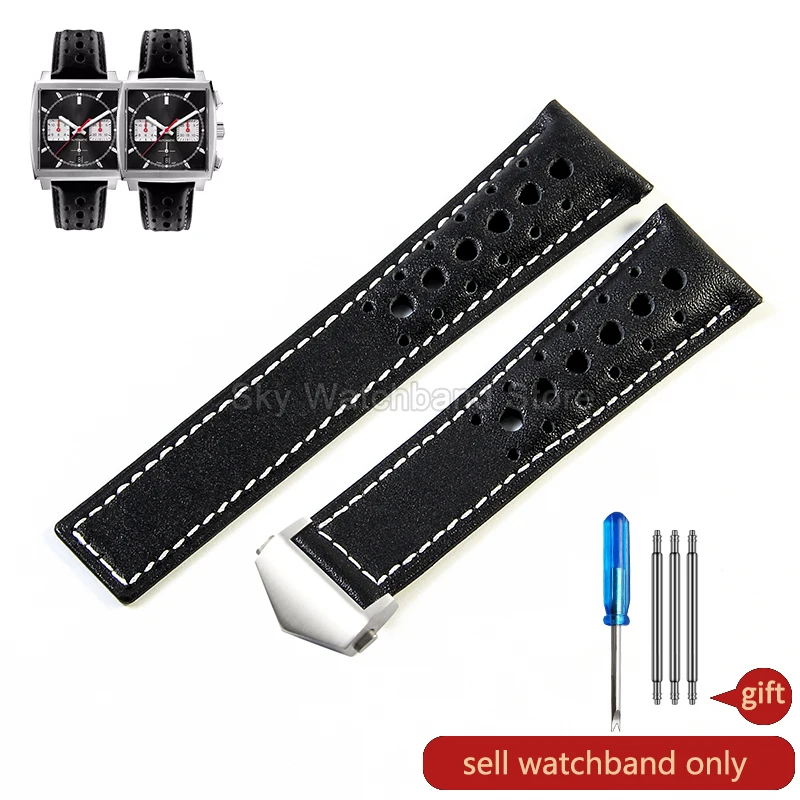 High-Quality 22mm Genuine Cowhide Leather Watchband - Elastic, Comfortable, Sweatproof Strap