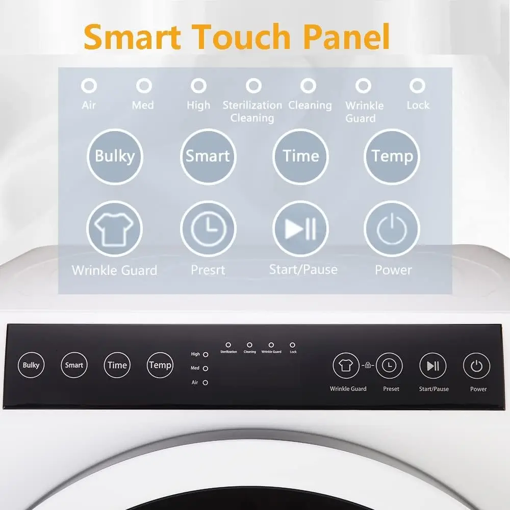 13.2LB Portable Clothes Dryer, 3.5 Cu.Ft High End Front Load Tumble Laundry Dryer with LCD Touch Screen, Stainless Steel Tub 3