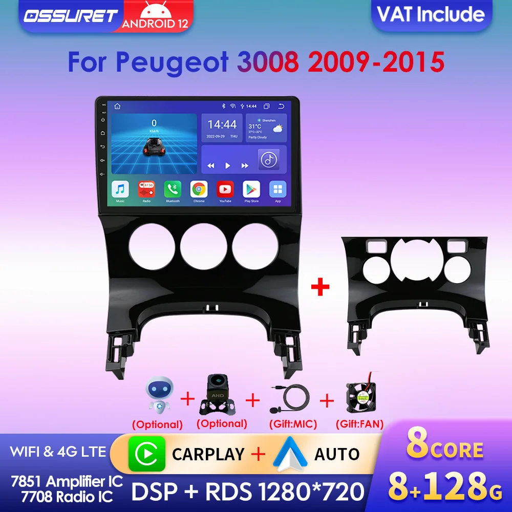 Android 12 Autoradio Per Peugeot 3008 2009 - 2015 Autoradio Lettore Video Multimediale Navigazione Gps Schermo Carplay Rds No Dvd