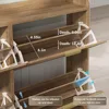Rattan Shoe Storage Cabinet with 4 Flip Drawers, Freestanding Shoe Organizer with Metal Legs for Entryway, Rustic Oak Rattan 5