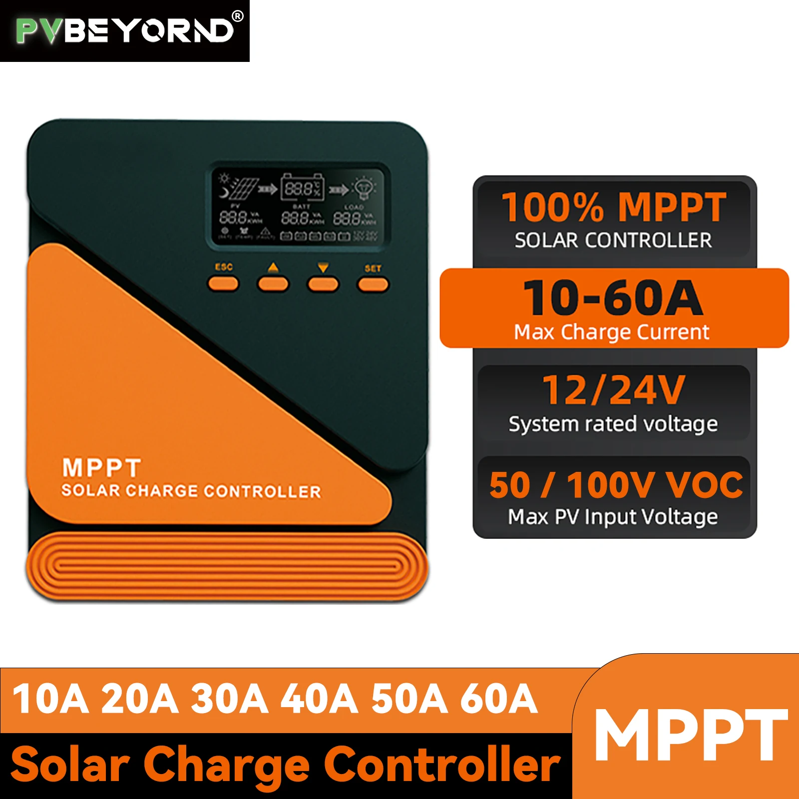 

PVBEYORND MPPT Solar Charge Controller 10A 20A 30A 40A 50A 60A Solar Controller 12V 24V Adaptive Suitable For Most Batteries