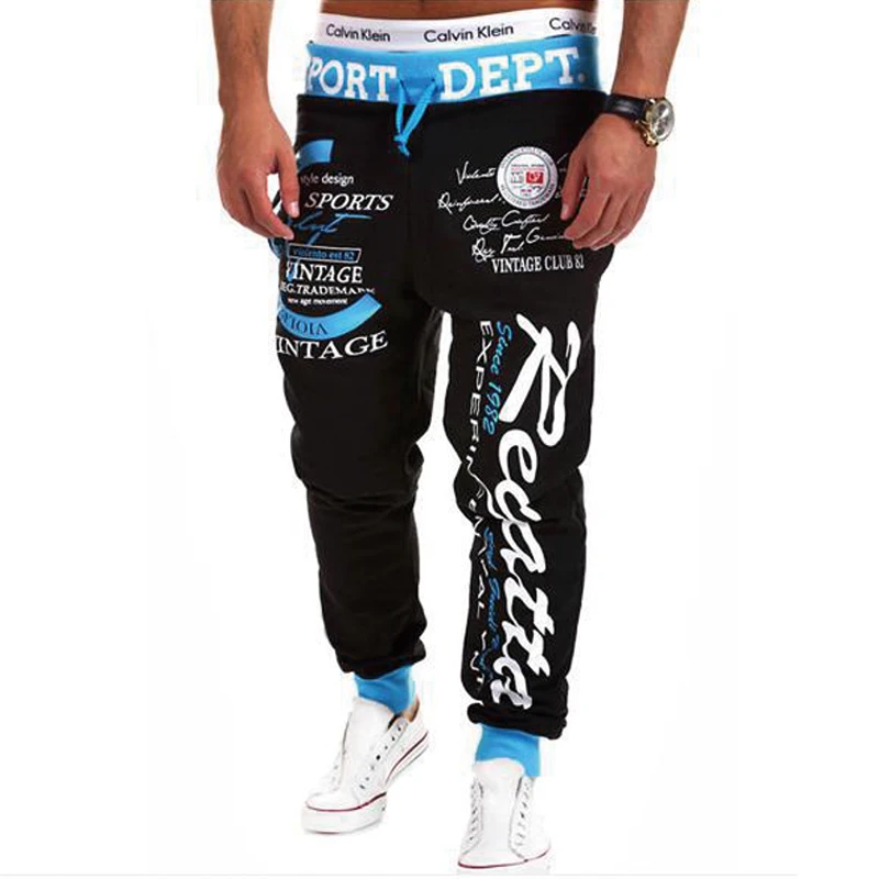 Men's Sweatpants Joggers Trousers Elastic Waist Letter Graphic Prints Sports Outdoor Daily Wear Casual Hip Hop Gray-blue Black 4