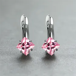Elegant Champagne Crystal Zircon Hoop Earrings in Rose Gold (Silver Pink)