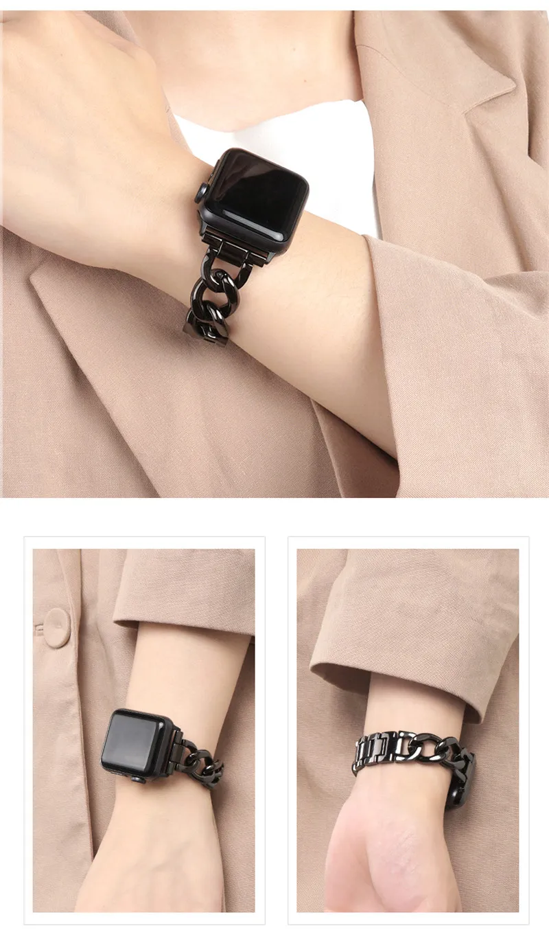 Kubanisches Glieder armband für Apple Uhren armband 40mm 41mm 38mm 44mm 49mm 45 42 Edelstahl armband iwatch Serie ultra2 8 7 6 3 se 9 – Detail 11