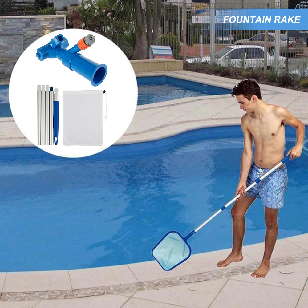 Pool Cleaning Kit Pool Jet Vacuum Cleaner Kit with Pool Skimmer Net Detachable Poles Pool Maintenance Set for Ground Swimming