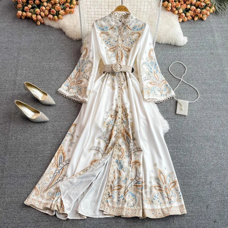Vintage Women's Dress Long Sleeve Print Floral High Waist Boho Party Maxi  Vestidos Elegant Luxury Long Dresses Spring Autumn - AliExpress 200000345