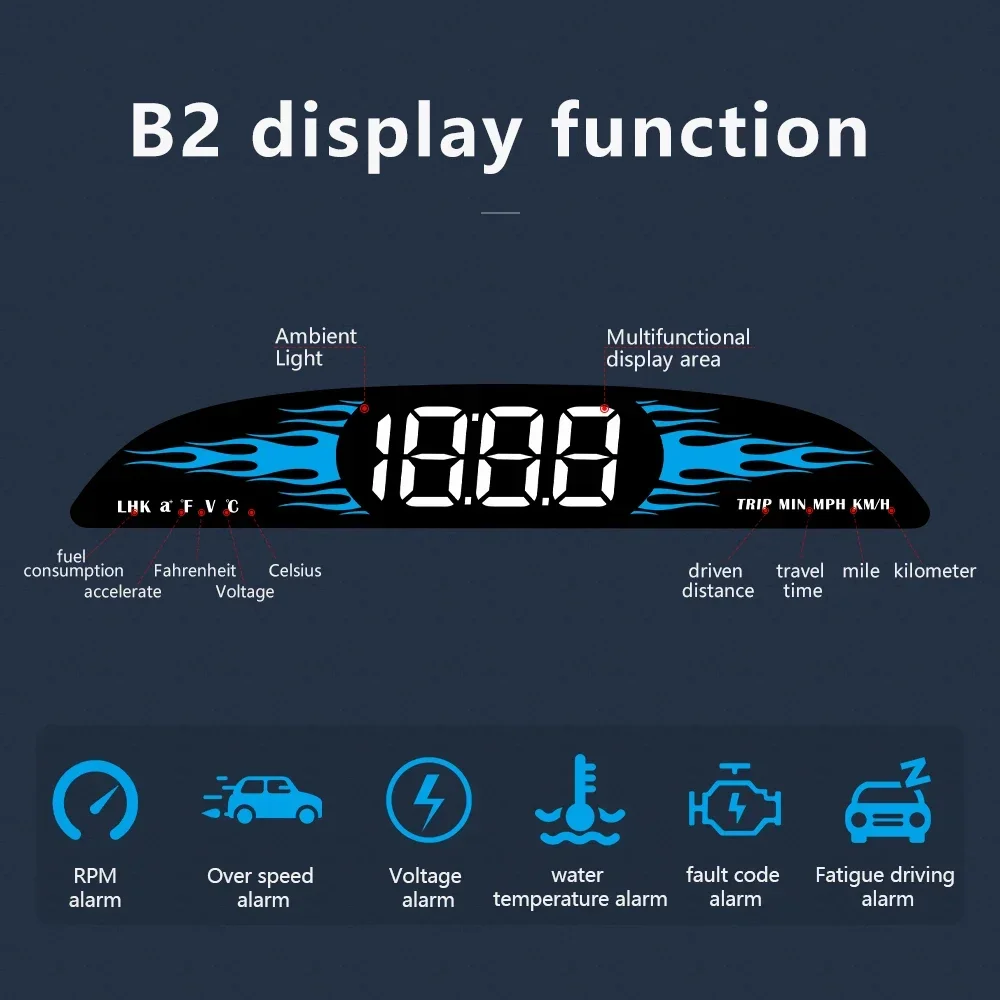 B2 OBD HUD 헤드업 디스플레이 속도계 OBD2 자동차 순정 수온 전압 과속 경보 디스플레이 액세서리