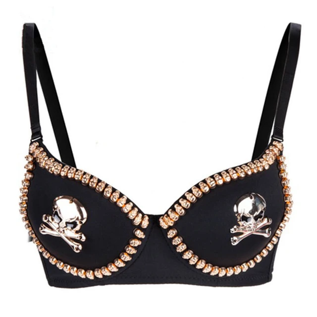 Punk Gothic Bralette Gold Skull Stud Brassiere Sexy Bras For