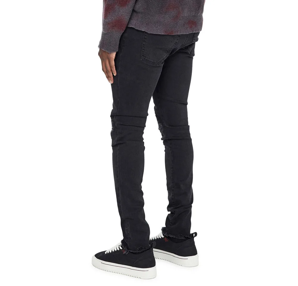 Men\'s Ripped Embroidery Hole Skinny Stretch High Street Jeans
