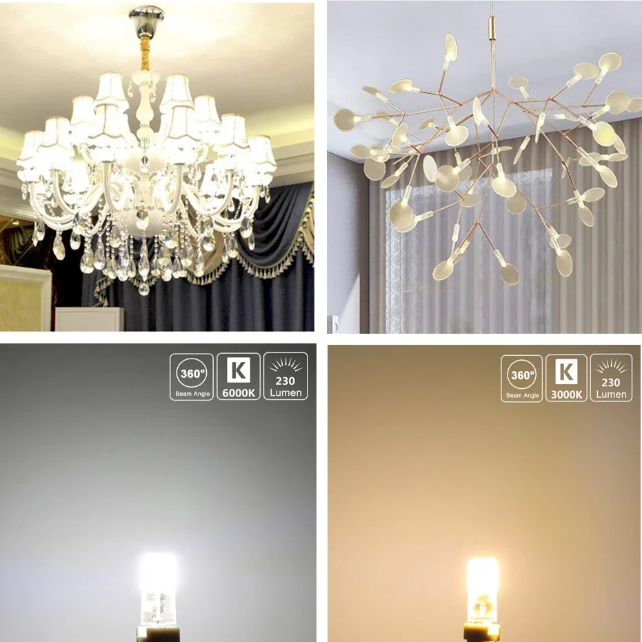 360 빔 앵글 미니 LED 전구, 크리스털 샹들리에, 할로겐 램프 교체용, 깜빡이 없는 LED 조명 실리콘, G4, 12v, Smd3014