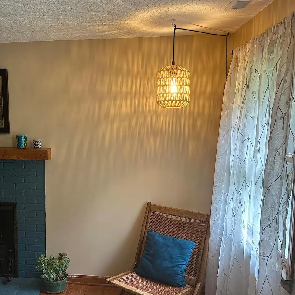 EU Plug Bamboo Chandelier Hanging Lamp Wabi-sabi Zen Style Handmade Rattan Fixture Home Living Room Decor Ceiling Pendant Light