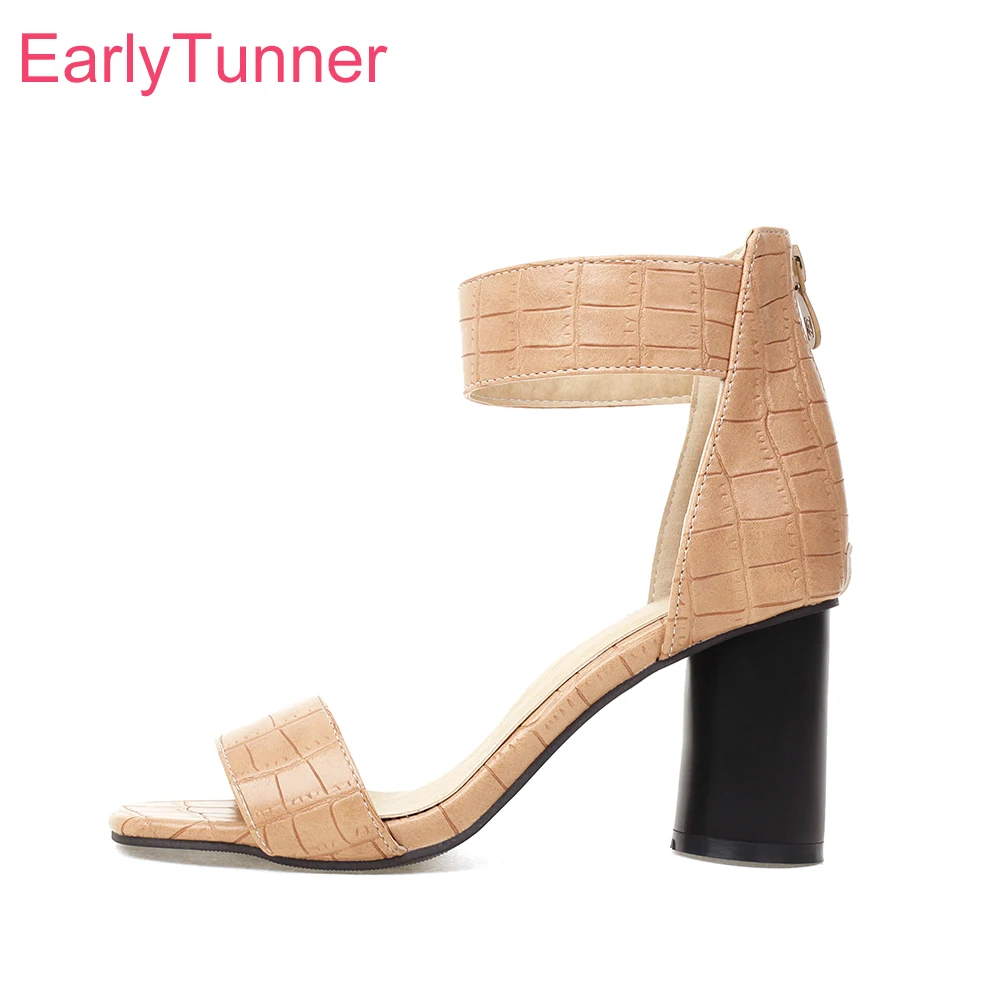

New Summer Comfortable Apricot Red Women Sandals Sexy Round High Heel Office Lady Shoes Plus Small Big Size 10 32 43 45 48