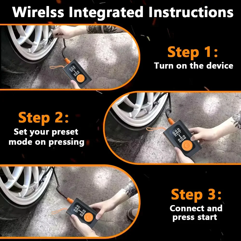 Wireless Car Inflator Pump 19 Cylinder 60CM Extended Air Tube Tire Inflator, Suitable for Cars/Motorcycles