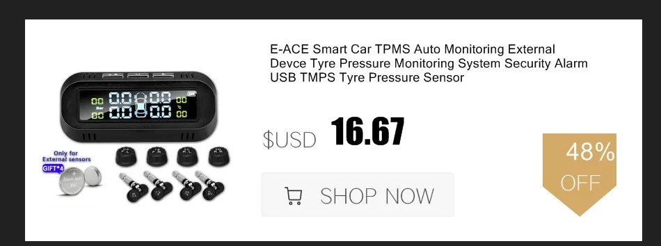 E-ACE Smart Car TPMS Auto Monitoring External Devce Tyre Pressure Monitoring System Security Alarm USB TMPS Tyre Pressure Sensor car headrest monitor