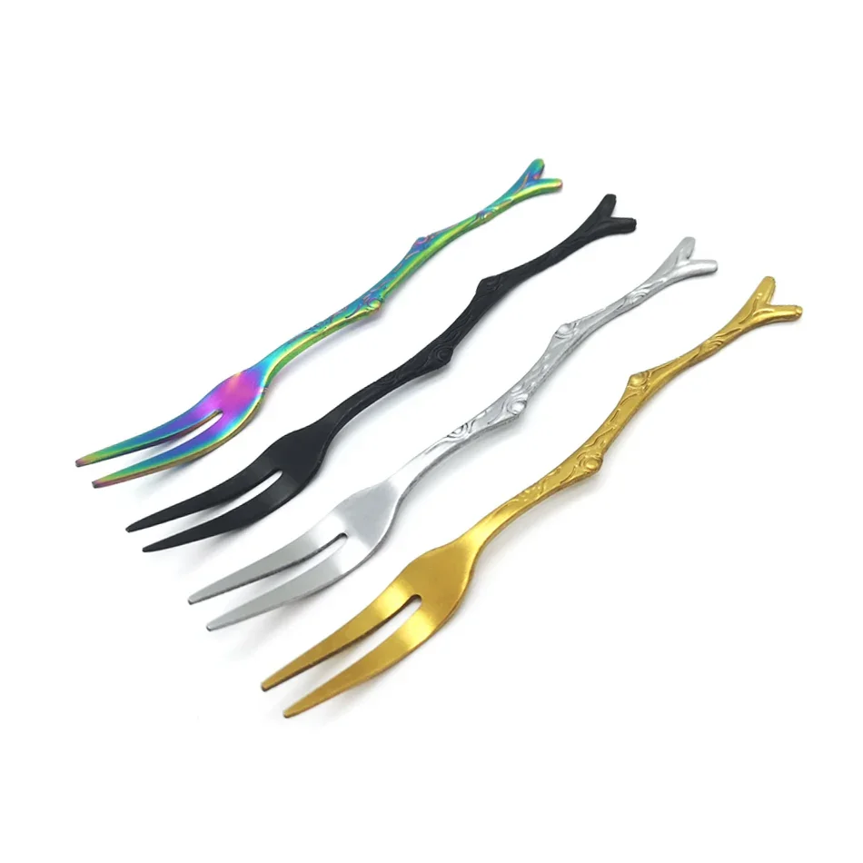 Description Picture 2 of item1PC Mori Small Fresh Branch Handle Stainless Steel Spork Spoon Coffee Cake Retro Dessert Spoon Fruit Fork With Hand Gift Bento