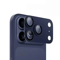 Premium Metal Aluminum Alloy Tempered Glass Camera Lens Protector Cover - iPhone 17 Pro (Blue)