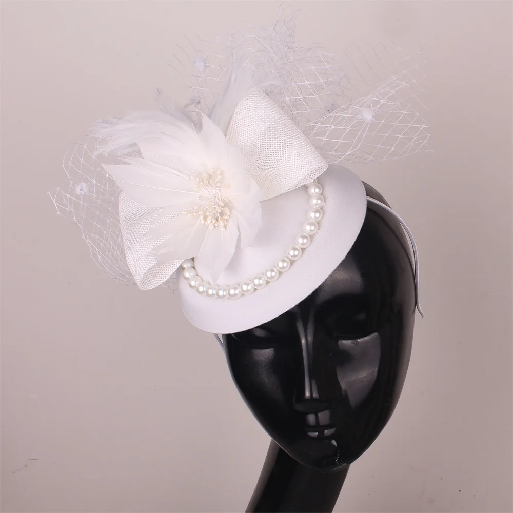 Face White Veils Fascinator Hat Mesh Headwear New Bride Wedding Hair Accessories Ladies Church Derby Party Pillbox Cap Hair Clip