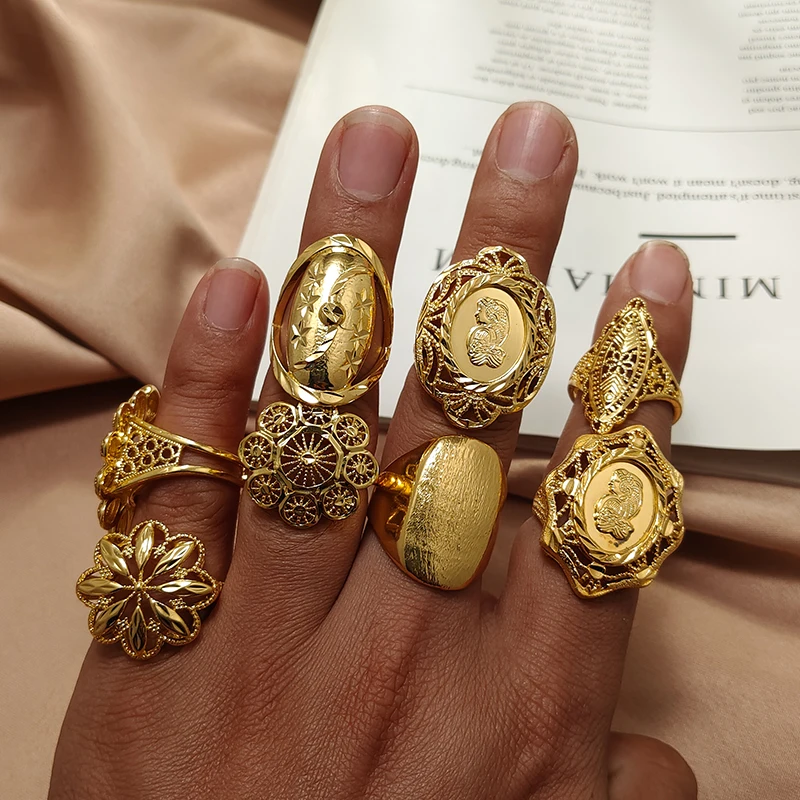 Gold Color Dubai Ethiopia Arab Ring for Women Copper Jewelry