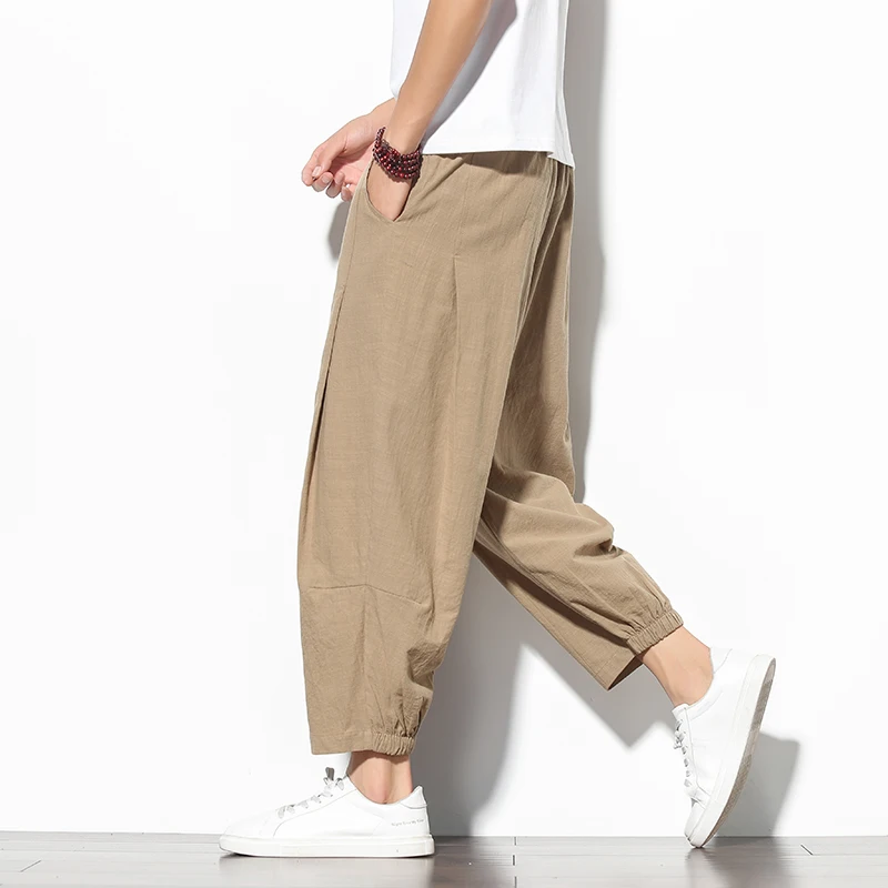 

MrGB New Chinese Style Harem Pants Mens Baggy Solid Color Casual Quick Drying Radish Pant Male Streetwear Lantern Trousers