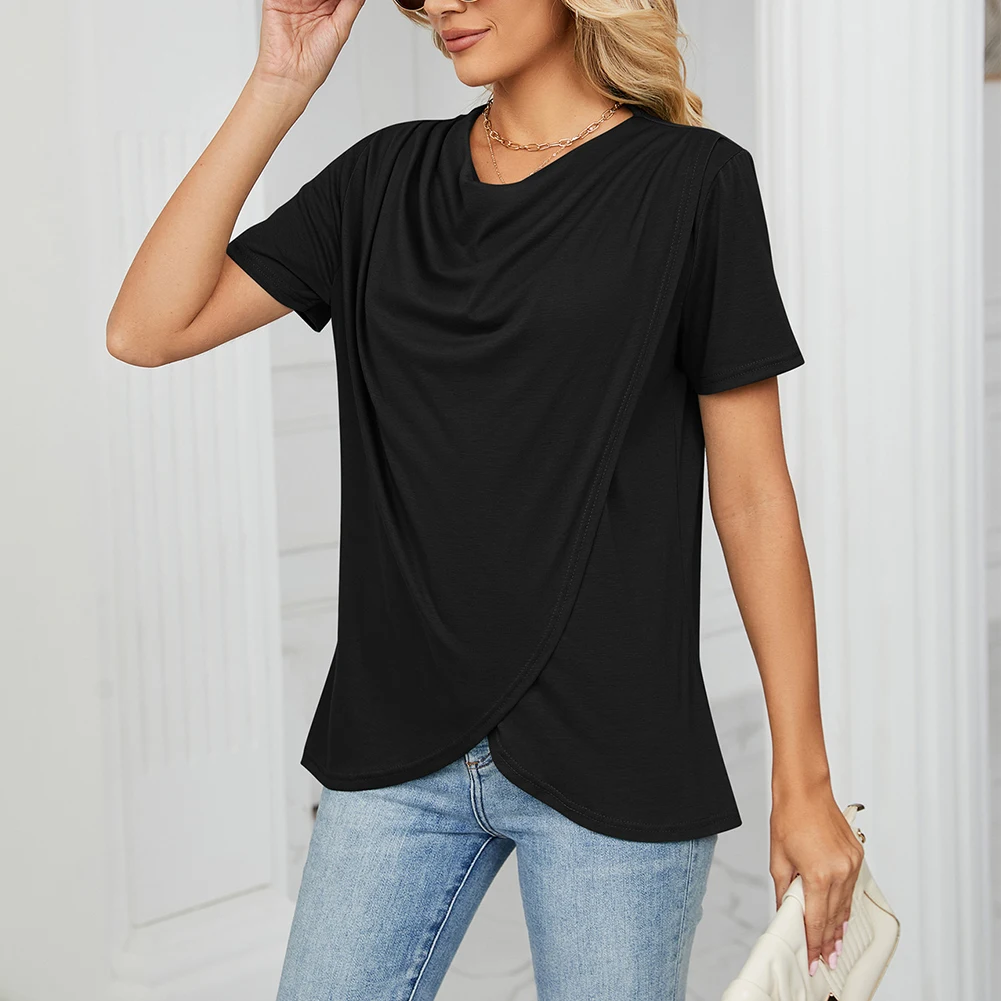 

Tops Womens T-shirt Holiday Loose Office Short Sleeve Slight Stretch Soft Solid Color Summer Vacation Fashionable